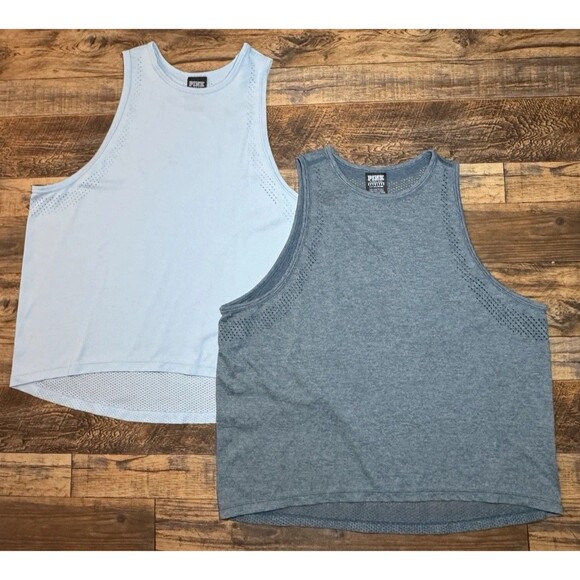 Victoria's Secret Tops - Victoria’s Secret PINK Seamless Muscle Tank Tops Blue & Teal Size Small Lot of 2